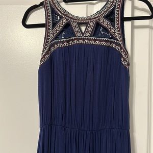 Maurices Dress S Blue Embroidered Casual Sleeveless Dress Cut-Out Fit Flare